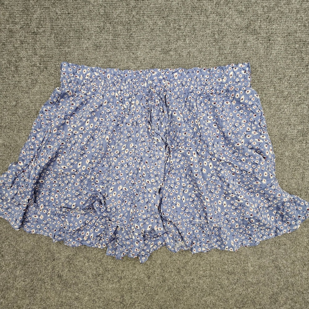 EGOCKAL Ruffle Skort Women 2XL Blue Floral Boho Retro Summer Rayon Mini Skirt